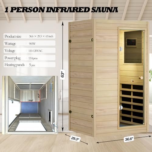 Kanlanth 1 Person Mini Infrared Sauna - Premium European Aspen Wood